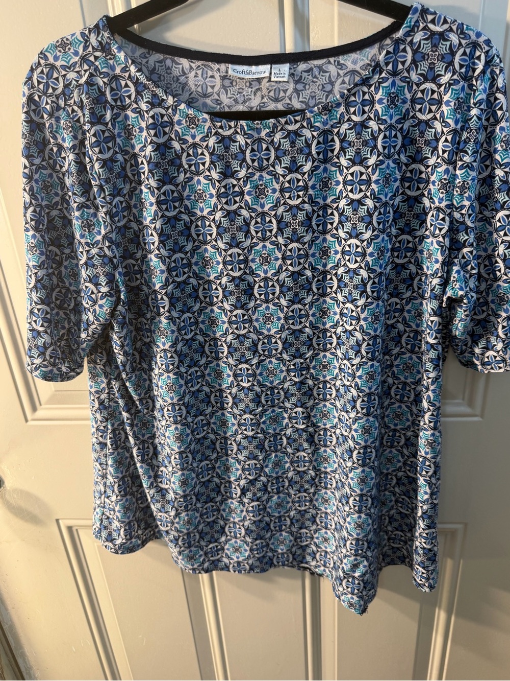Croft & Barrow Blue Patterned Short-Sleeve Women’s Top light flowy